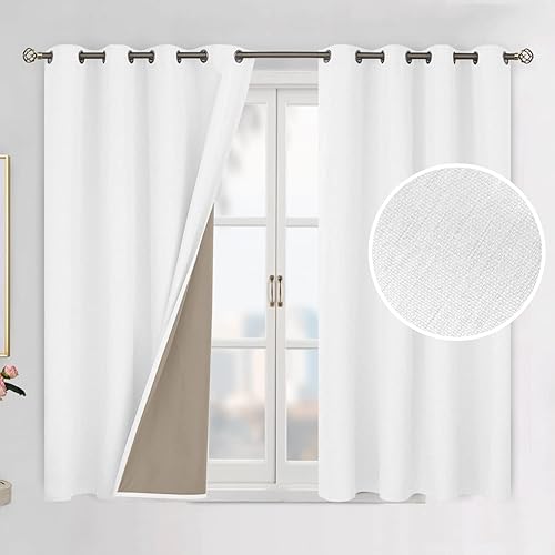 Miniatura 1 de BGment Cortinas opacas blancas puras de 54 pulgadas de largo para dormitorio, juego de 2 paneles, aislamiento térmico con textura de lino, cortinas