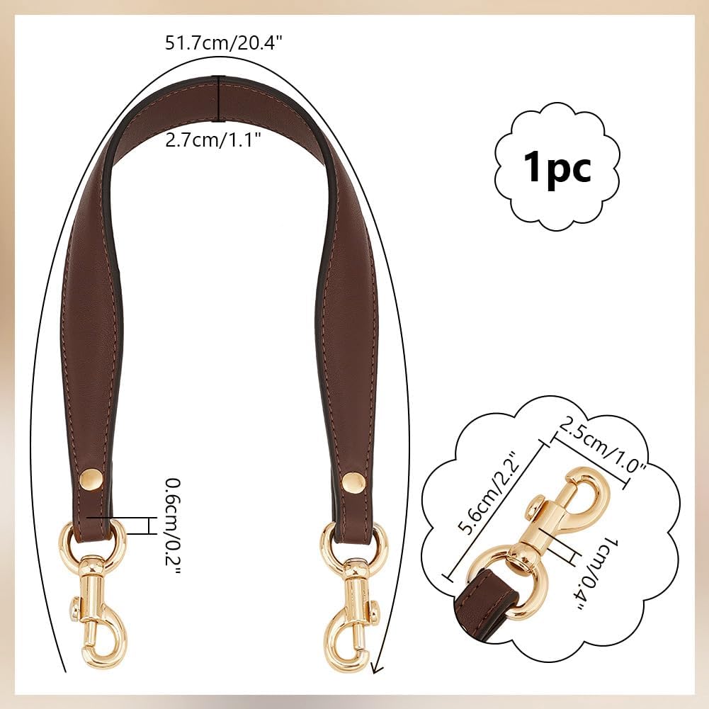 PH PandaHall 20.3 Inch Imitation Leather Bag Strap, Short Purse Strap 1 Inch Wide Bag Strap Replacement Bag Handle Handbag Strap with Golden Clasp for Women DIY Underarm Bag Handbag, Coffee Color image 2