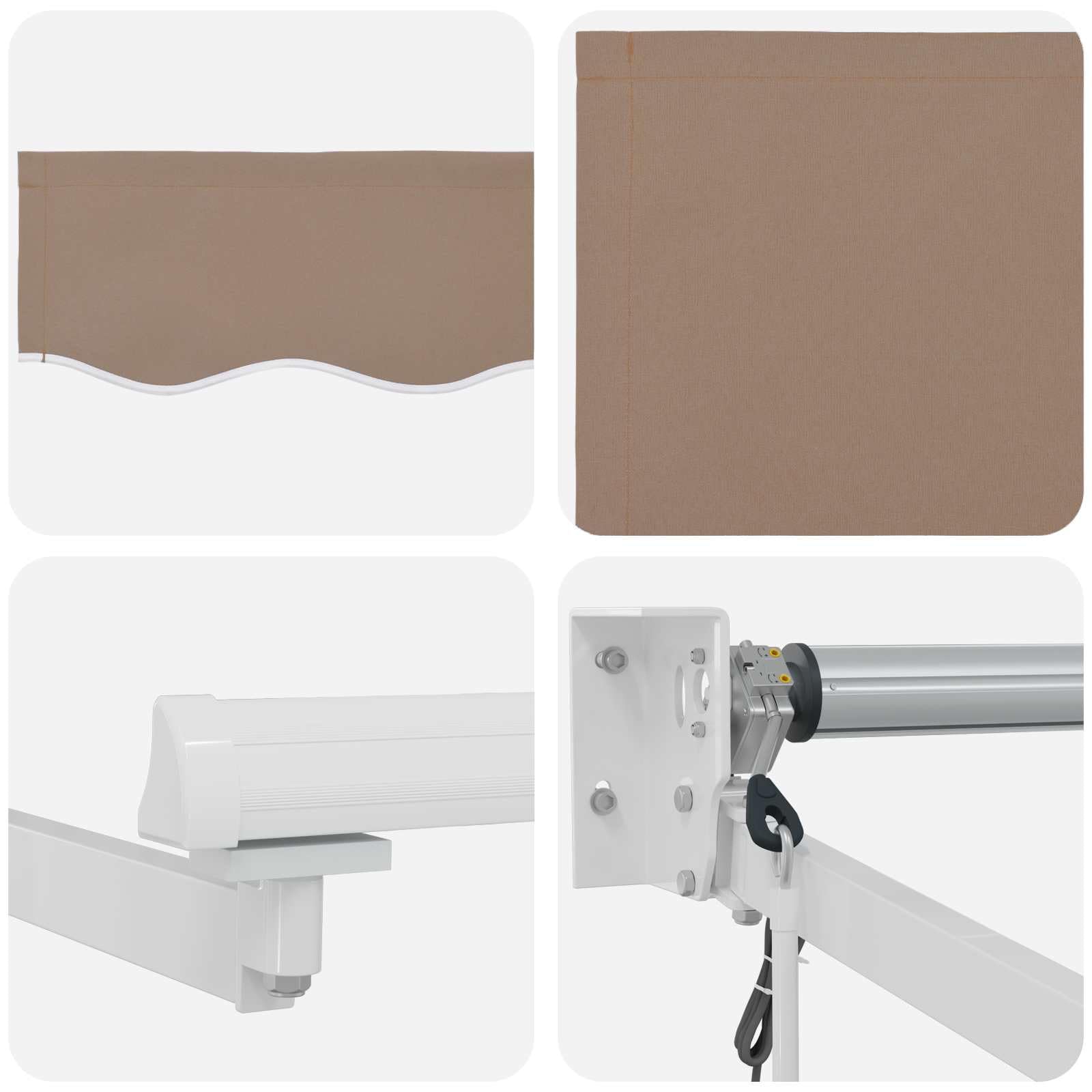 Toldo retráctil eléctrico, tela topo y marco blanco | Equipado con control remoto y panel solar, con un marco de aluminio duradero para la protección solar de patio y jardín.