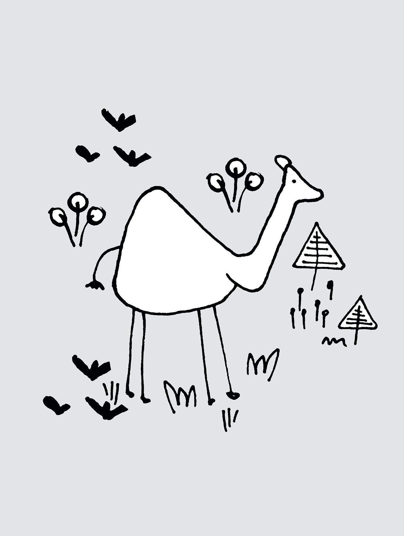 Komar Wall Picture Scribble Camel Poster Picture Living Room Bedroom Decoration Art Print Without Frame Available in 3 Sizes, black, white, 30 x 40 cm