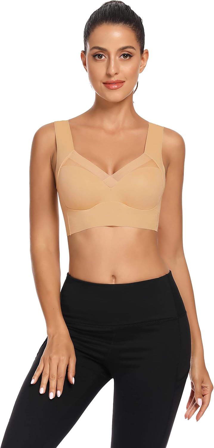 WOWENY Seamless Bras for Women Sleep Leisure Sports Yoga Bra Padded Wireless Thin Soft Comfy Pullover Tops Plus Size - Image 4