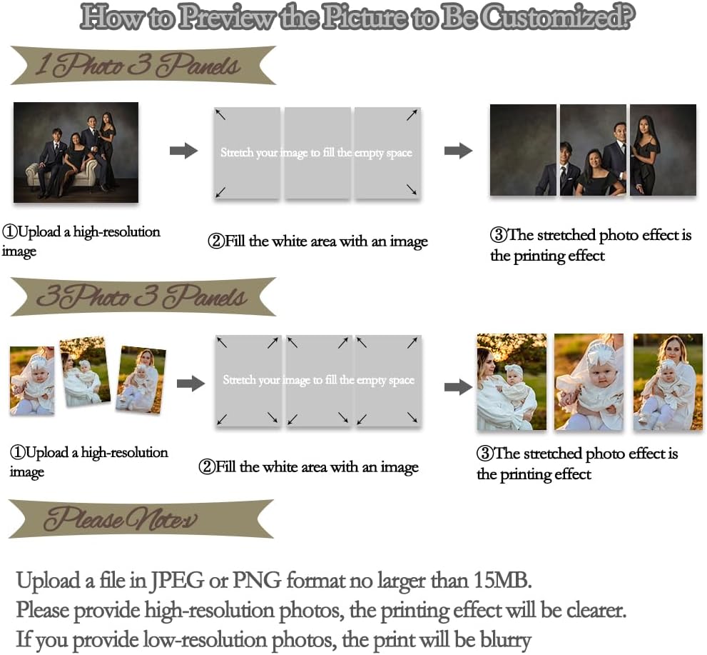 ZQQART Custom Canvas Prints with Your Photos 3 Panels Personalized Family Pictures Wall Art Customized Wedding Baby Pet Gifts Artwork Frame(Black,11"x14"x3Pcs(28x35cmx 3pcs))
