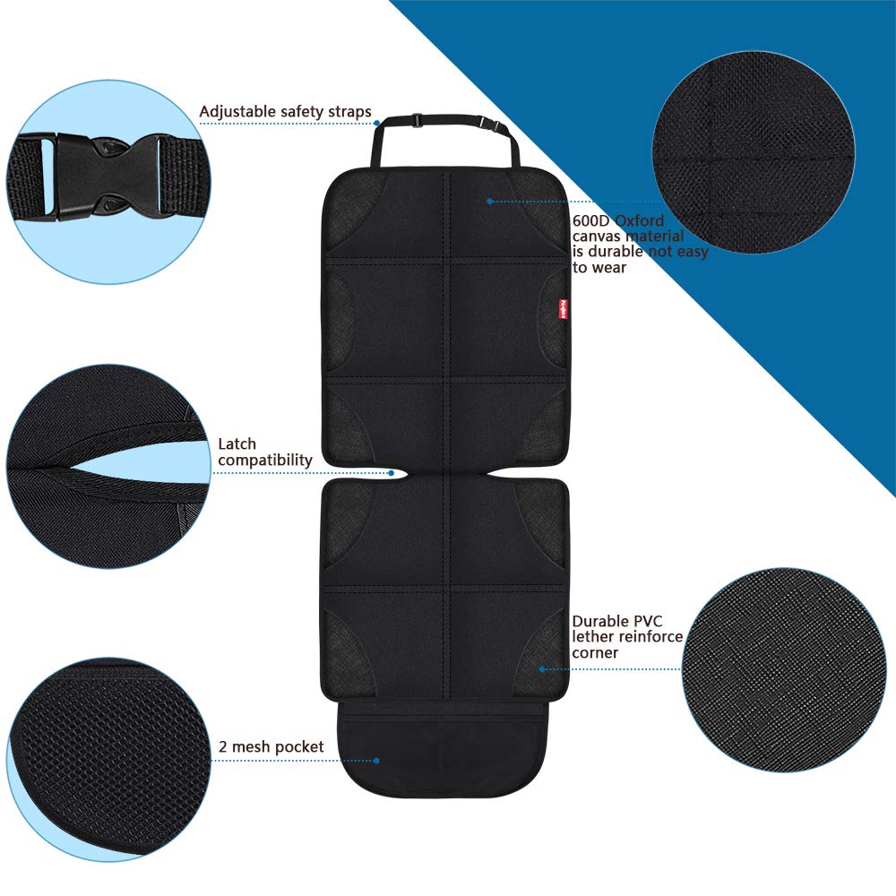 Ponjson Car Seat Protector, Auto Car Leather Seats Waterproof Thick Padding&Non-Slip Seat Cover Pad for Child Baby Safety Seat with Organizer Pockets-1 Pack Carseats for Most Cars
