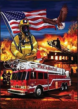 HONGJIE 5D DIY Diamond Art Painting Kits American Flag Firefighter 16X20 Inches for Adults,Full Round Drill Rhinestone Embroidery for Wall Decoration and Gifts.