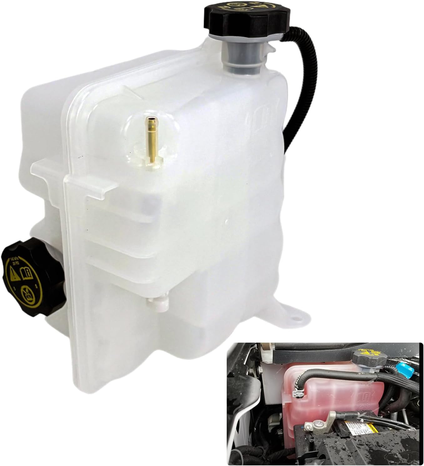 84257137 603-009 Engine Coolant Reservoir Tank with Cap, Hose & Sensor, Compatible with 2017-2024 Chevrolet Silverado 3500 4500 5500 6500 HD V8 6.6L | 2017-2019 GMC Sierra 2500 3500 HD V8 6.6L