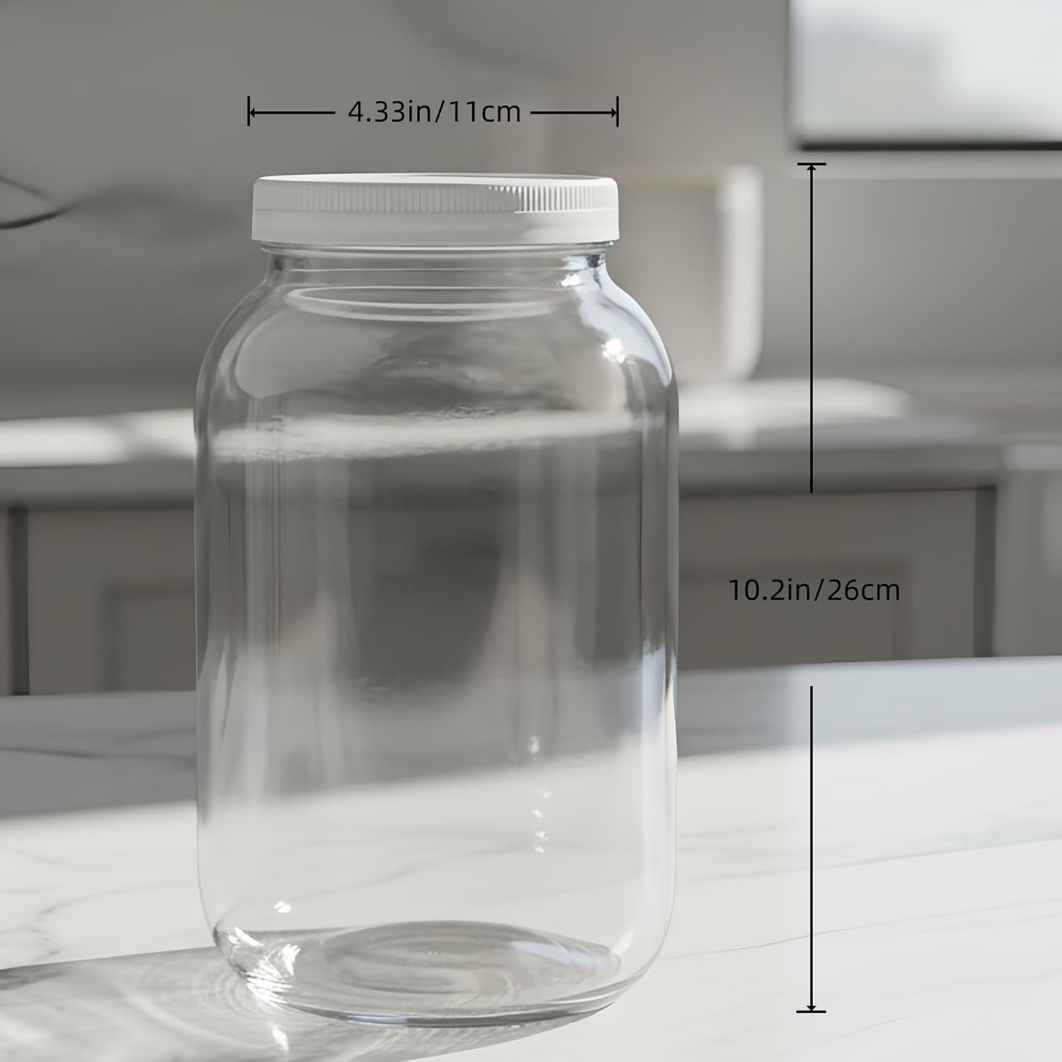 1 Gallon Glass Jars with White Lid 2 Pcs,128oz Extra Wide Mouth(11cm/4.33in) Glass Storage Jars, Plastic Lids with Silicone Rings, for Food Storage,Curing, Fermentation and Preservation