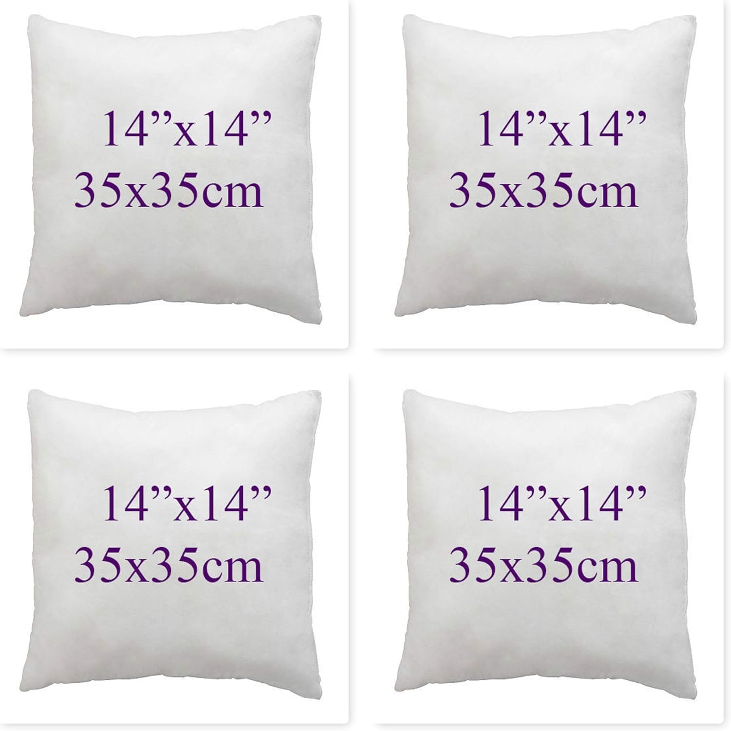 Chilimilii White Set Of 4 Hollow Fibre Cushion Pads- Bounce Back Cushions For Sofa & Couches-Square- Anti Allergy-Standard Stuffer Pack Of Cushion Inserts (14X14 (35X35cm))