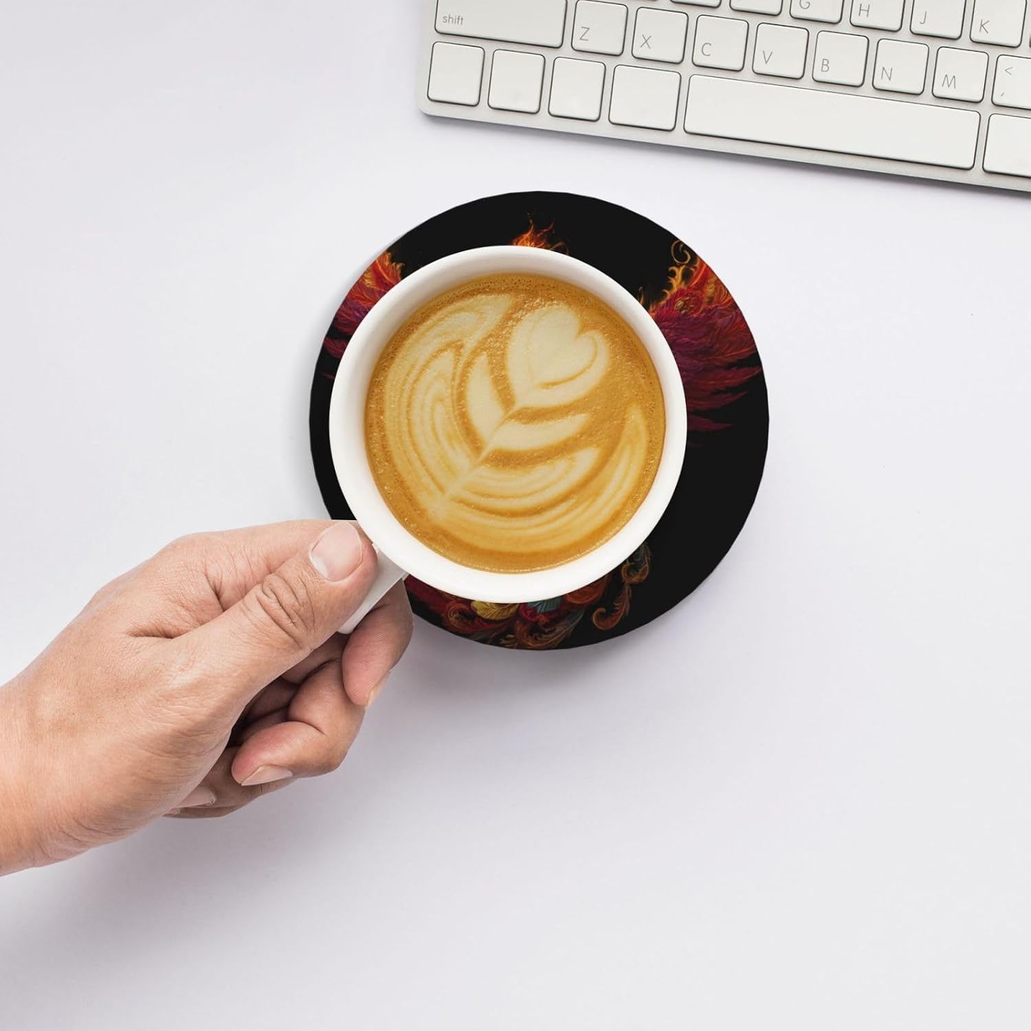 (Fantasy Phoenix) Ceramic Coasters Set of 6 with Holder Non-Slip Round Coffee Coasters for for Cup Mug Drink Patio Coffee Table Decor, Christmas Coasters Home Bar Supplies