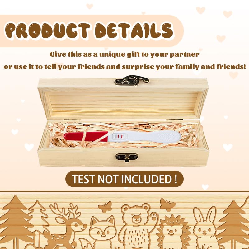 CHGCRAFT Pregnancy Test Keepsake Box Cartoon Cute Forest Animals Wooden Pregnancy Announcement Gifts Box with Raffia Ribbon and Lock Announcement Gifts for Dad Husband 8x2x1.2 inch - Image 3