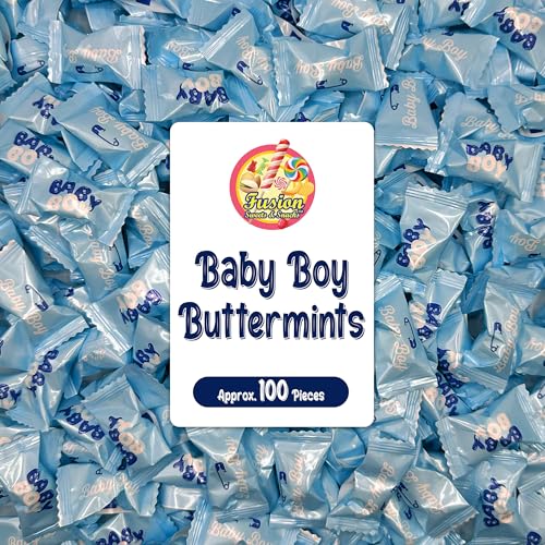 Baby Boy Buttermints - 100 Count - Baby Shower Blue Butter Mints Individually Wrapped - Baby Shower Candy - Perfect For Gender Reveal Parties, Hospital Goodie Bags, Welcome Baby Parties, And More