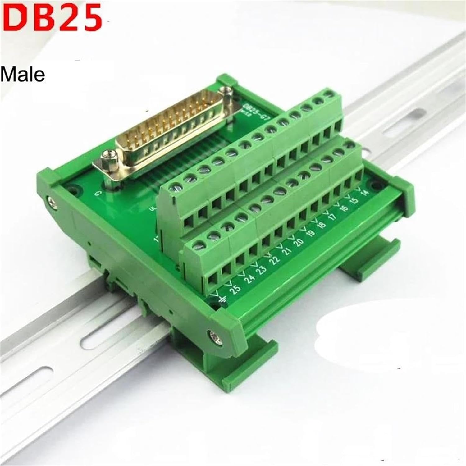 DB25 D Sub 25 Pin Connectors Male/Female Socket Terminal Block Breakout Board Adapter DIN Rail(DB 25 Male)