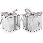COTOPHER 25pcs Wedding Favor Boxes, Paper Gift Boxes 3x3x3 Inches Small Gift Boxes with Ribbons Small Boxes for Gifts, Crafting, Cupcake, Candy, Bridesmaid Proposal Boxes