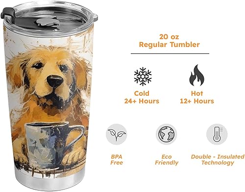 Miniatura 7 de Regalos de Golden Retriever de 20 onzas para los amantes de los perros, regalos de café para los amantes del café, fresco, divertido, lindo vaso de