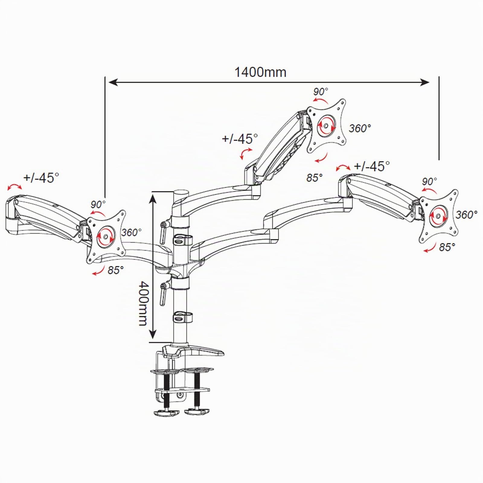 HFTEK - Support Écran, Support de Moniteur et Ordinateur, Support pour 3 Moniteurs de 15" - 27" (FY138DW)