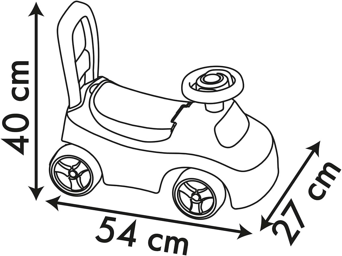 Diagram showing the dimensions of the Smoby Paw Patrol Ride-On