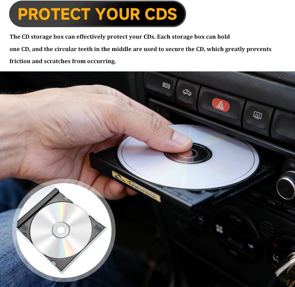 6PCS Standard Single Clear CD Jewel Case, Plastic Discs Storage Jewel Case, Clear CD Storage Case with Assembled Tray, Square-Shaped Single Disc DVD Storage Box Replacement for Cars (Black)
