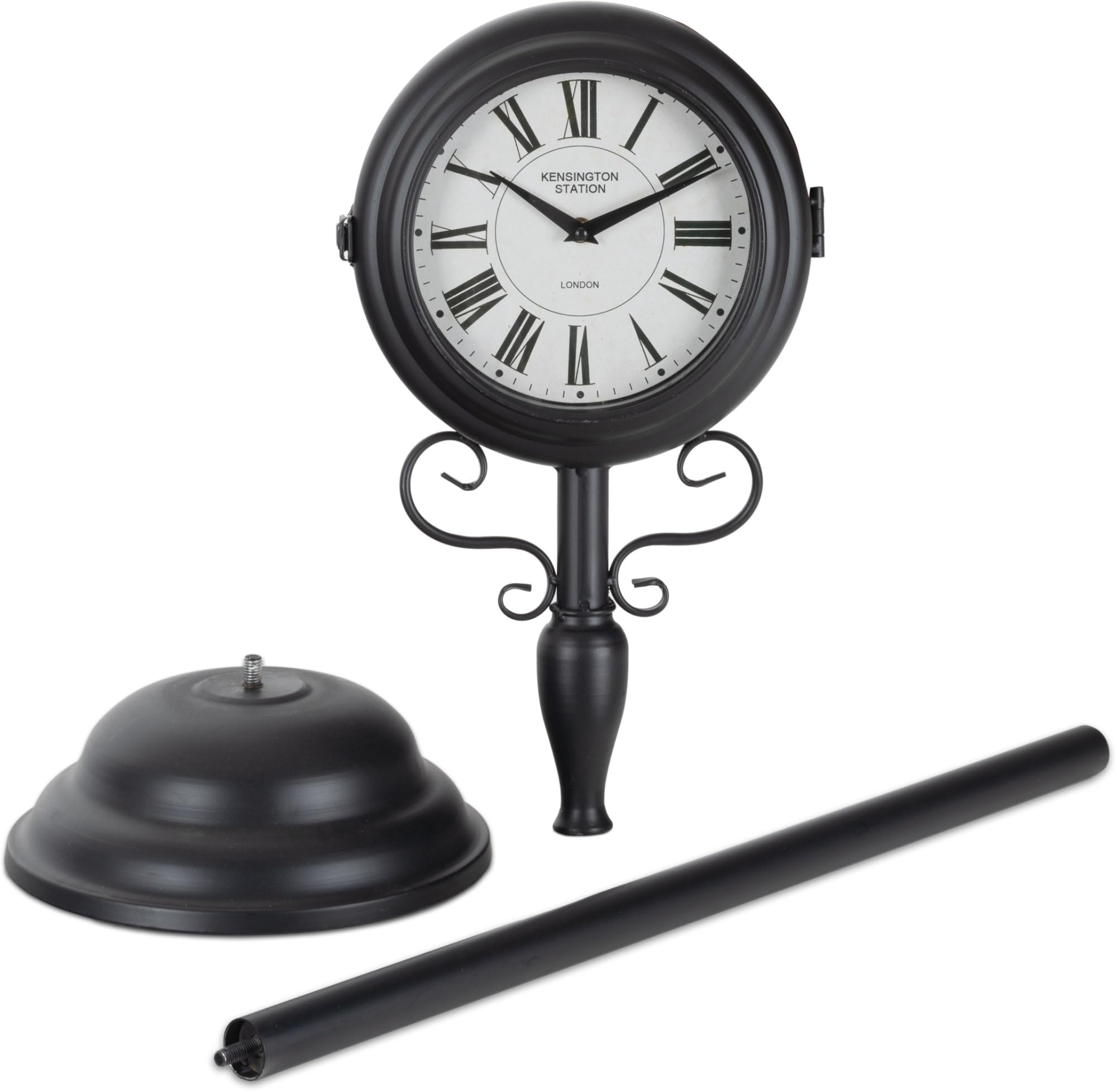 Stagecaptain BHU-11926 BK Stand-Bahnhofsuhr - Standuhr für Innen- und überdachten Außenbereich - Doppelseitig - Retro Metallkonstruktion - Durchmesser Ziffernblatt: 18 cm - Schwarz