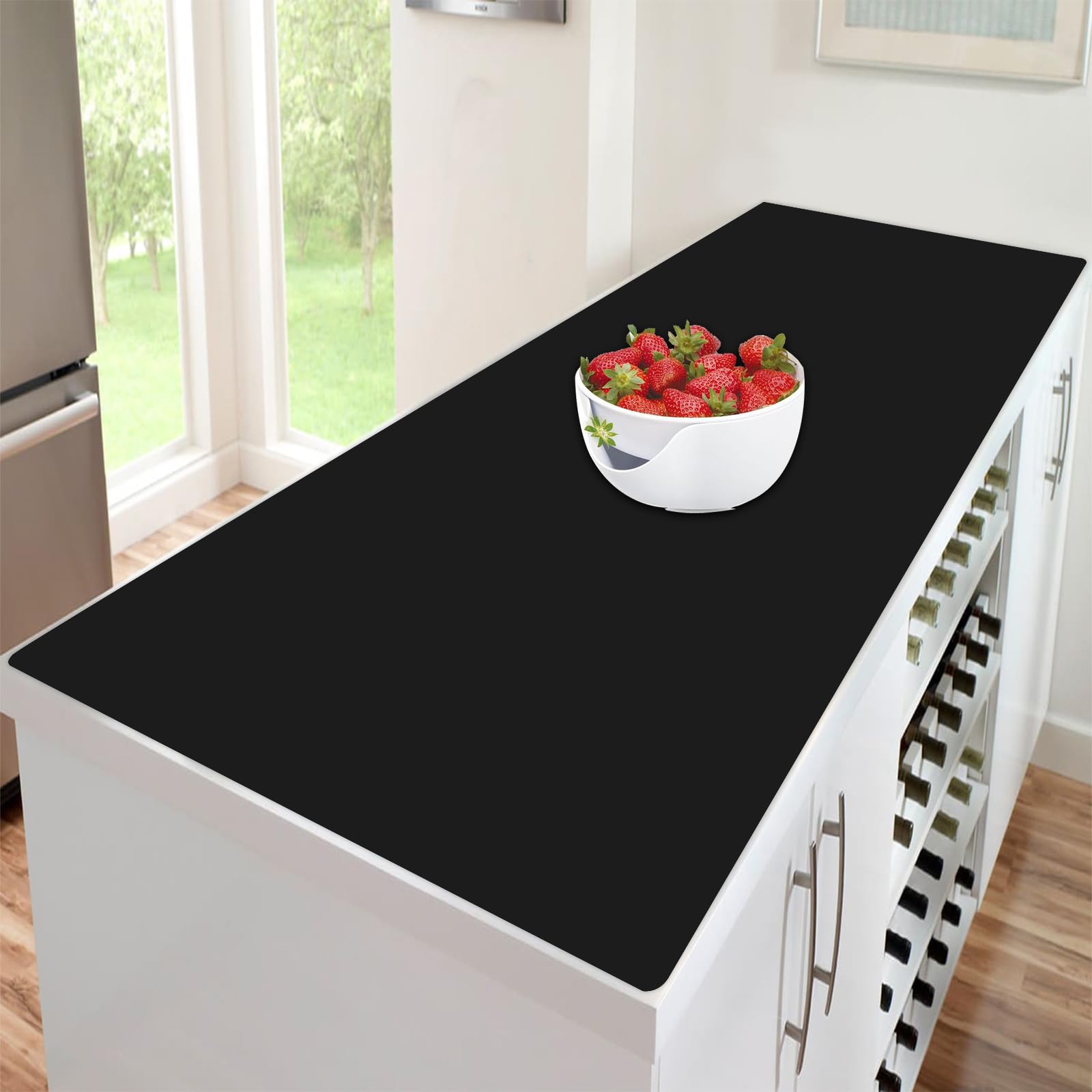 47.3''x23.6''(120cmx60cm) Extra Large Silicone Mat for Kitchen Counter, 1.4MM Thick Non-Slip Heat Resistant Countertop Protector, Waterproof Durable Kitchen Mat for Countertops, Islands (Black)