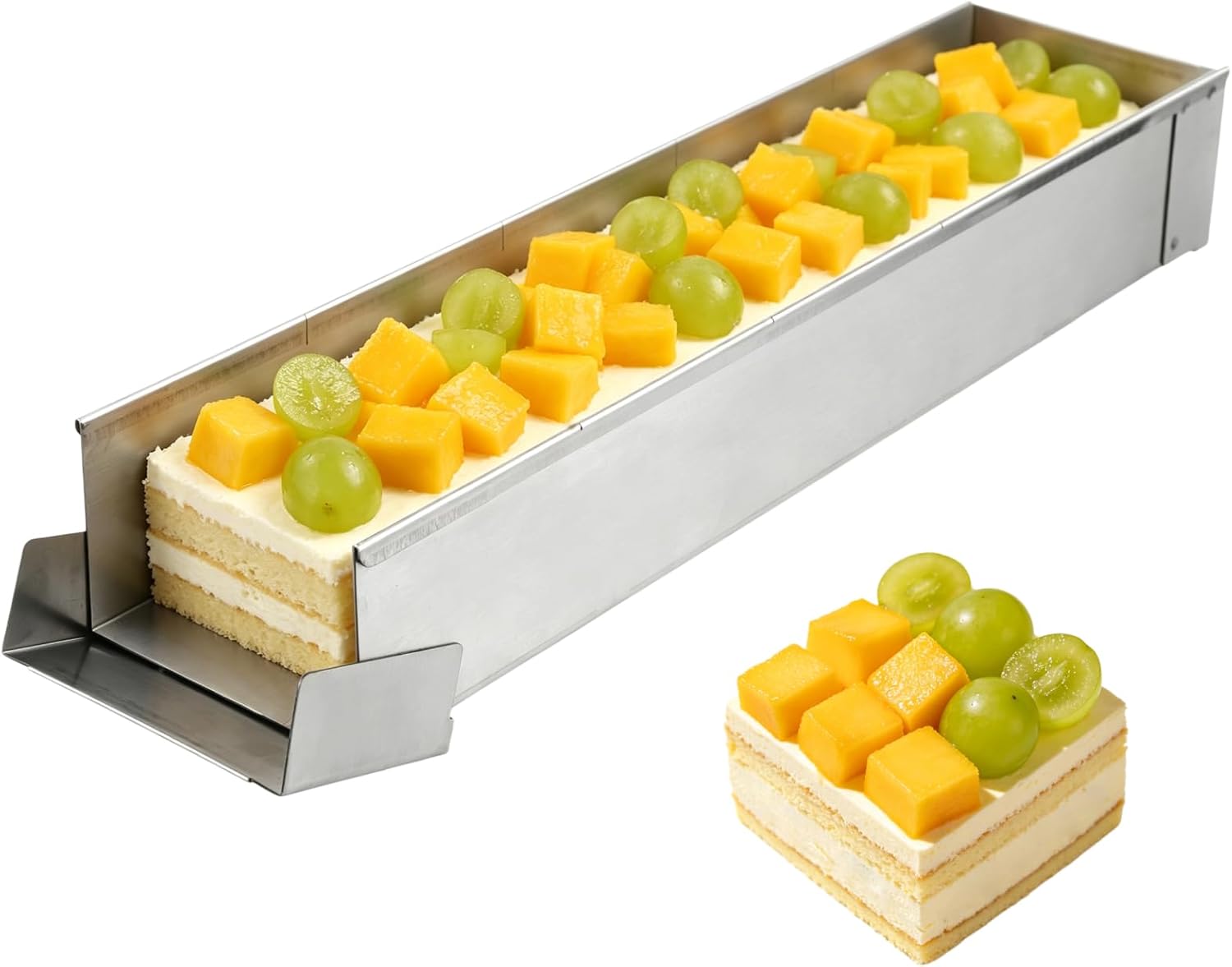 Stainless Steel Tiramisu Pan, Rectangular Mould for Loaf Cake and Mousse, Baking Pan with Removable Side Panel for Cheesecake and Lasagna, 15.7 x 3.1 x 3.1 in