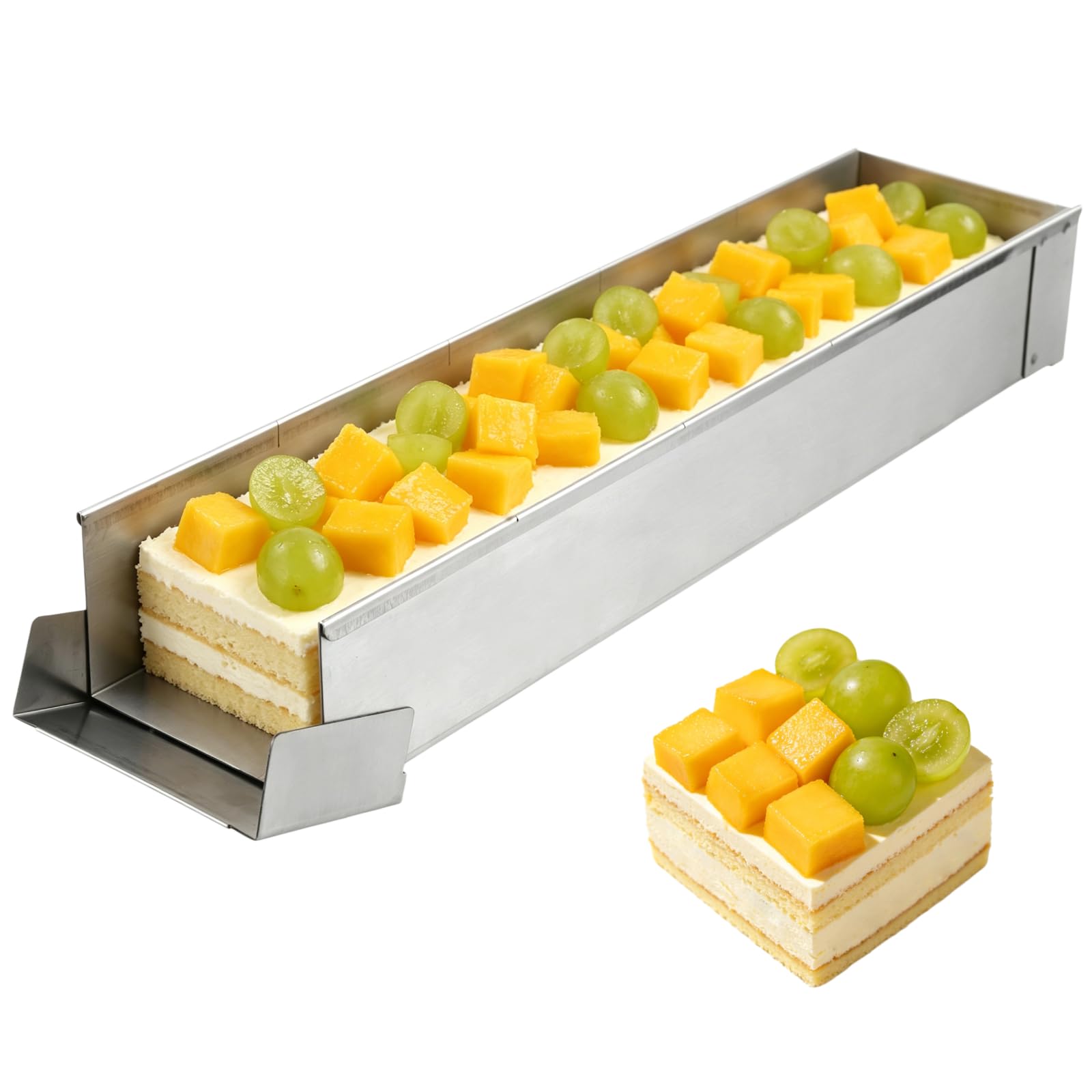 Tiramisu-Form, rechteckige Tiramisu-Form mit Abnehmbarer Seitenwand, Edelstahl-Kastenform, Dessert-Backform für Mousse, Käsekuchen, Lasagne, 40 x 10 x 6 cm