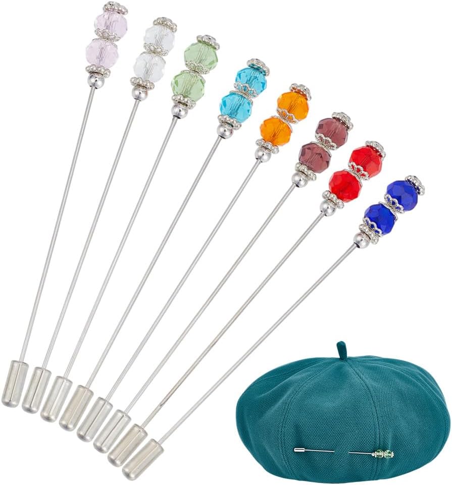 8PCS Hat Vintage Safety Pins Stick Lapel Pin Brass Long Handle Pin Accessories for Tie Scarf Badge Hats Suits Brooches Decorative Jewelry Making DIY Crafts