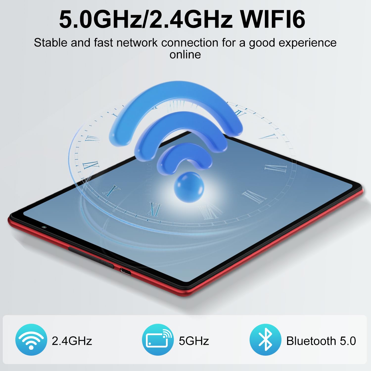 Tablette 10 Pouces Android 15 avec Gemini AI, 20 Go RAM + 128 Go ROM + Extension de 2 To, Widevine L1, Octa-Core, 6000 mAh, Wi-Fi 6, BT 5.0, 8MP + 5MP, Tablette Tactile avec Clavier et Souris, Rouge