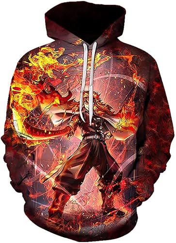AONUOWE slayer hoodie Kimetsu no Yaiba 3D Printed Anime Hooded Sweatshirt Pullover Tops Outerwear for Men and Women