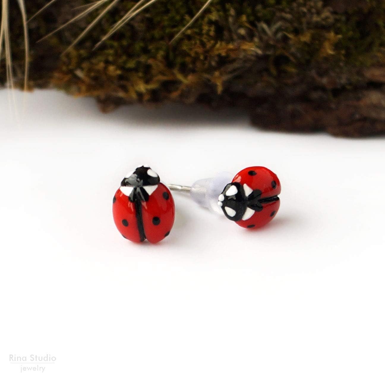 Ladybug Tiny Stud Earrings Red Miniature Stainless Steel Posts Petite Minimalist Nature Jewelry Delicate Insect Accessory