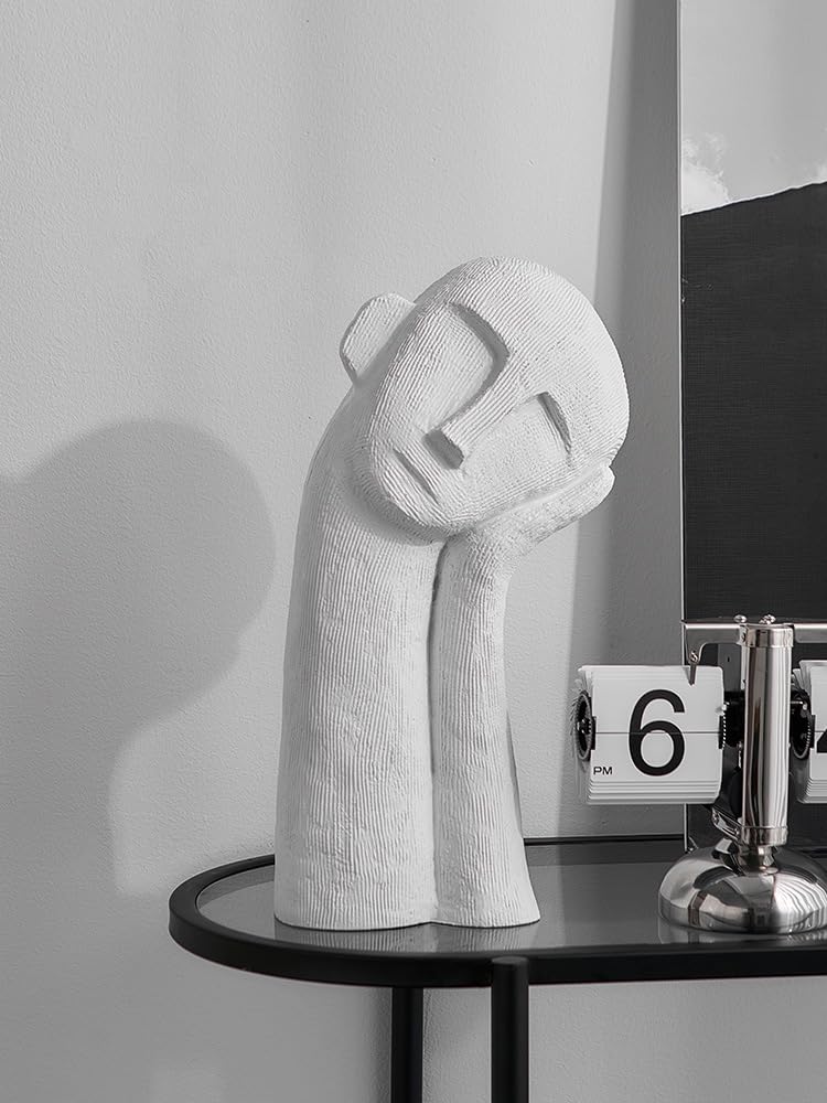 Cutfouwe Denker Skulptur Deko Dekofigur Abstrakter Kunst Keramik Statue Dekoration Moderne Wohnzimmer Schlafzimmer Büro Regal Schreibtisch Dekorationen Home Decor Geschenk,Weiß