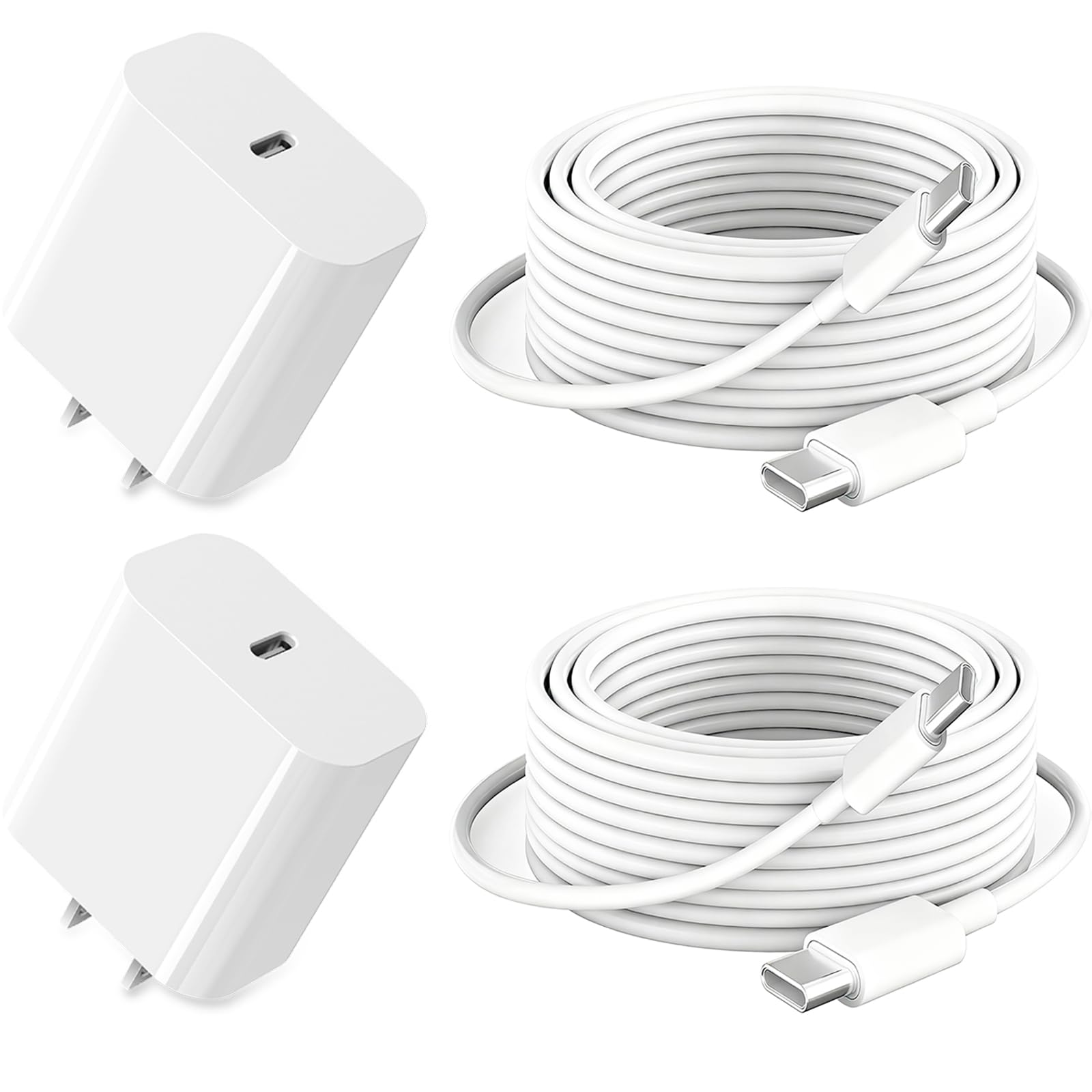 iPad Charger Fast Charging 10ft for Apple iPad A16/11th/10th/Pro 13/12.9/11-inch/Air/Mini A17 Pro,2-Pack 20W USB-C Charger Block & 2-Pack Long 10 ft USB-C Cable for iPhone 17/16/15 Series, White