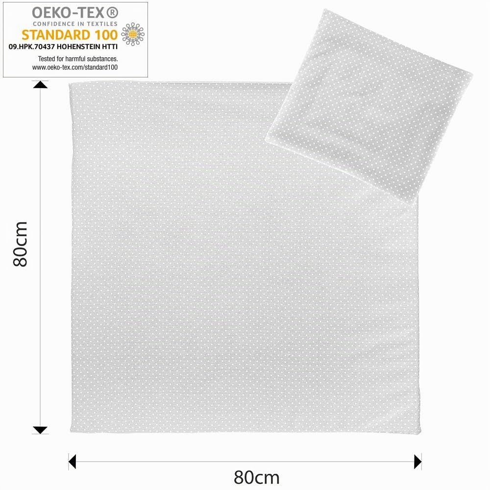 Fillikid Juego de Funda Nórdica 80x80 cm y Almohada 35x40 cm para Minicunas y Moisés - Set de Nórdico para Recién Nacidos 100% Algodón - Ropa de Cama para Bebés - Topos Gris/Blanco