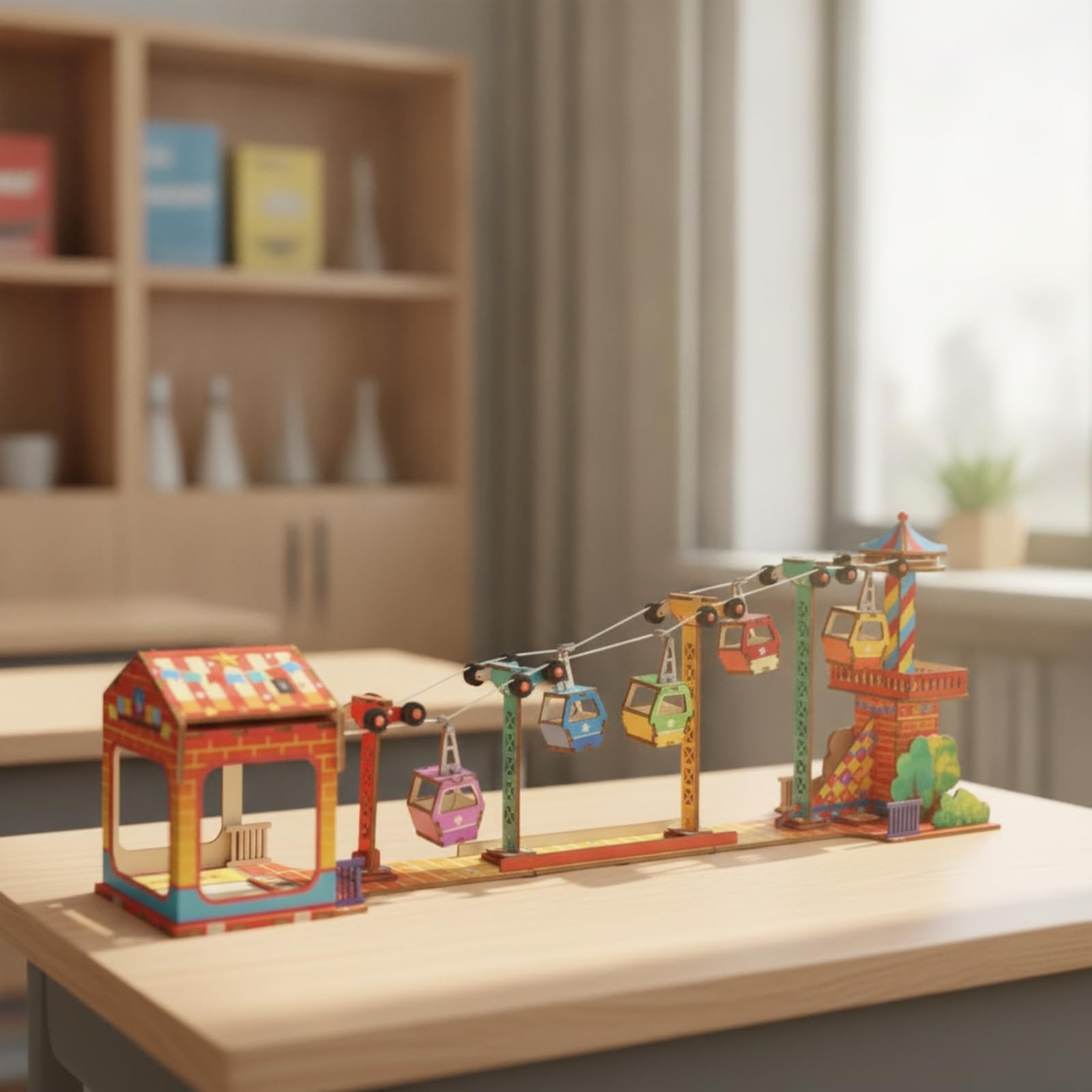 Kit Funivia in Legno da Montare Manuale | Scientifico, Gioco Educativo in Legno, Sicuro per Bambini, Giocattolo, Aula, Studenti