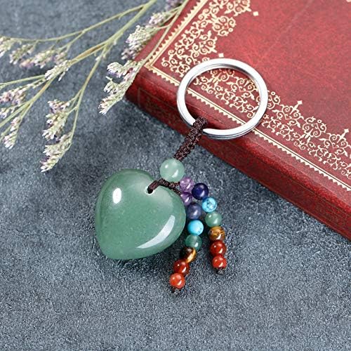 CrystalTears Green Aventurine Crystal Stone Keychain Natural Chakra Healing Quartz Crystal Gemstone Heart Pendant Car Keyring Bag Charms for Women Girls Bag Decor Christmas Gift