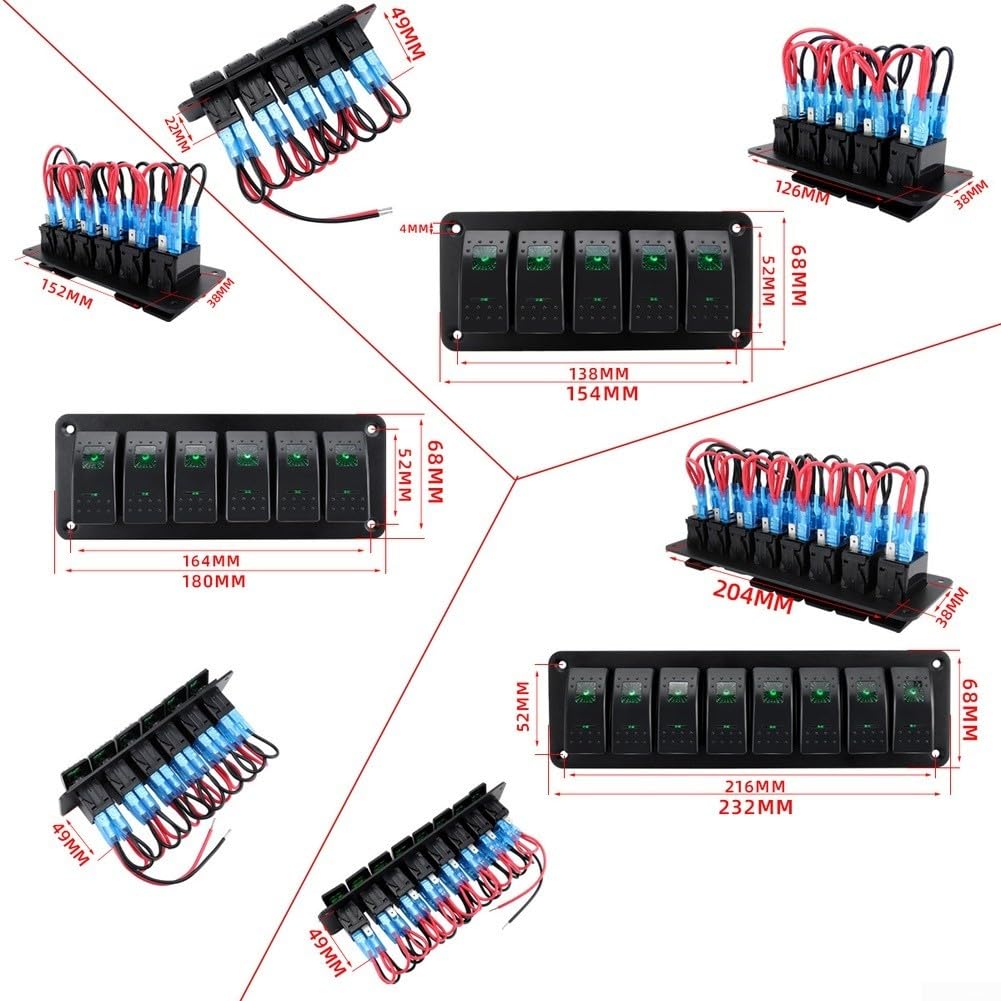 Panel de interruptor basculante de 12 V, pantalla de voltaje de 5 bandas, USB (8 personas)