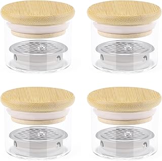 Diakey 4 Pack Acrylic Nail Brush Cleaner Dappen Dish with Lid, Mesh Layered Nail Art Brush Monomer Liquid Wash Cup Glass Removal Jar for Sequins Glitter Powder, 1.5in High