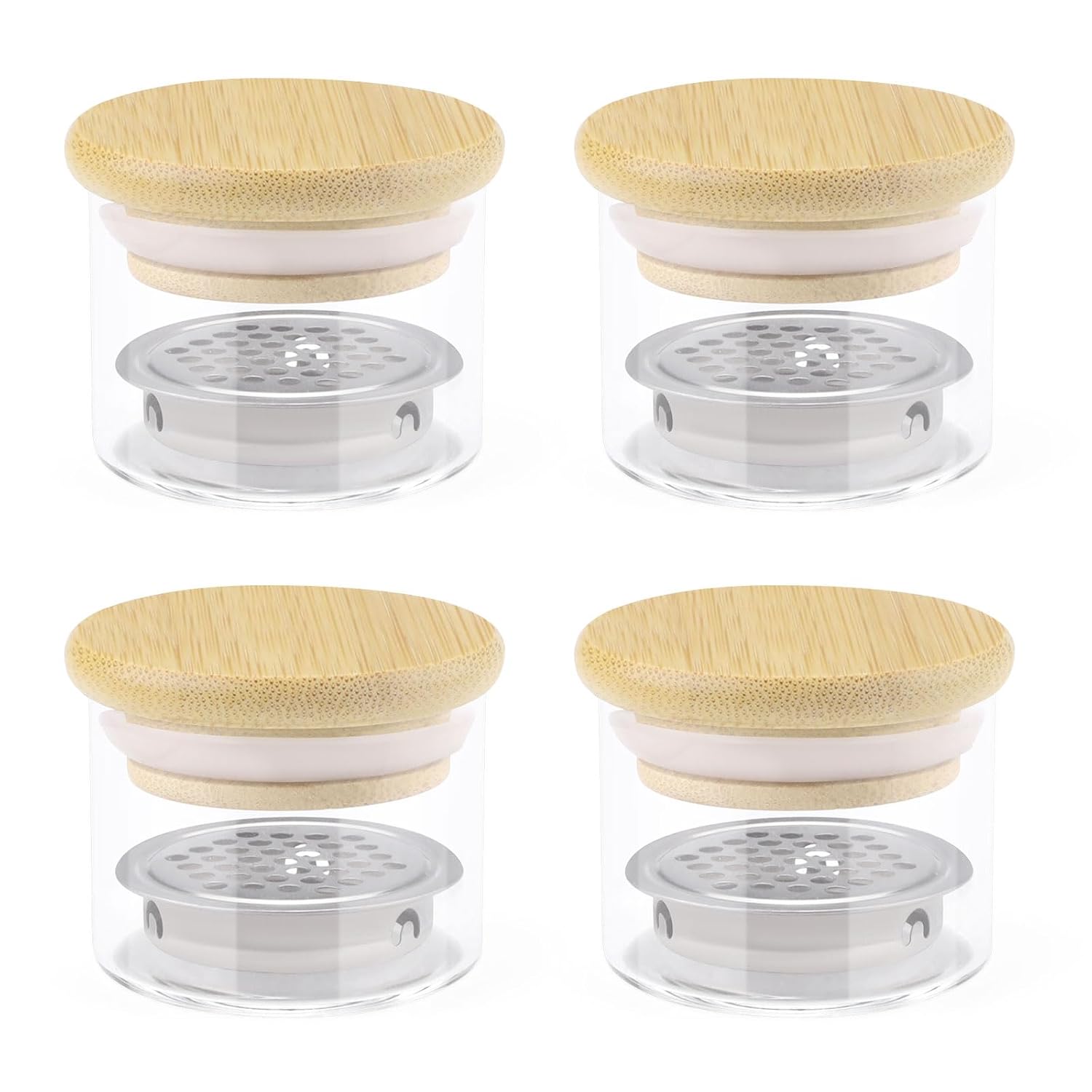 4 Pack Acrylic Nail Brush Cleaner Dappen Dish with Lid, Mesh Layered Nail Art Brush Monomer Liquid Wash Cup Glass Removal Jar for Sequins Glitter Powder, 1.5in High