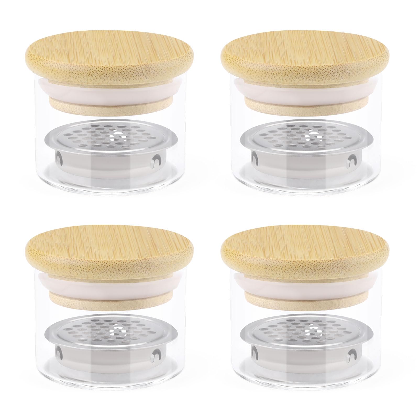 Diakey 4 Pack Acrylic Nail Brush Cleaner Dappen Dish with Lid, Mesh Layered Nail Art Brush Monomer Liquid Wash Cup Glass Removal Jar for Sequins Glitter Powder, 1.5in High