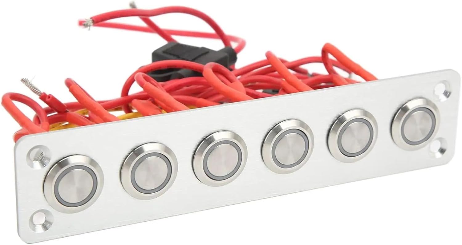 6 Gang Switch Panel for Boat Switch Panel Rustproof Silver Brushed Aluminum Waterproof with Label Stickers