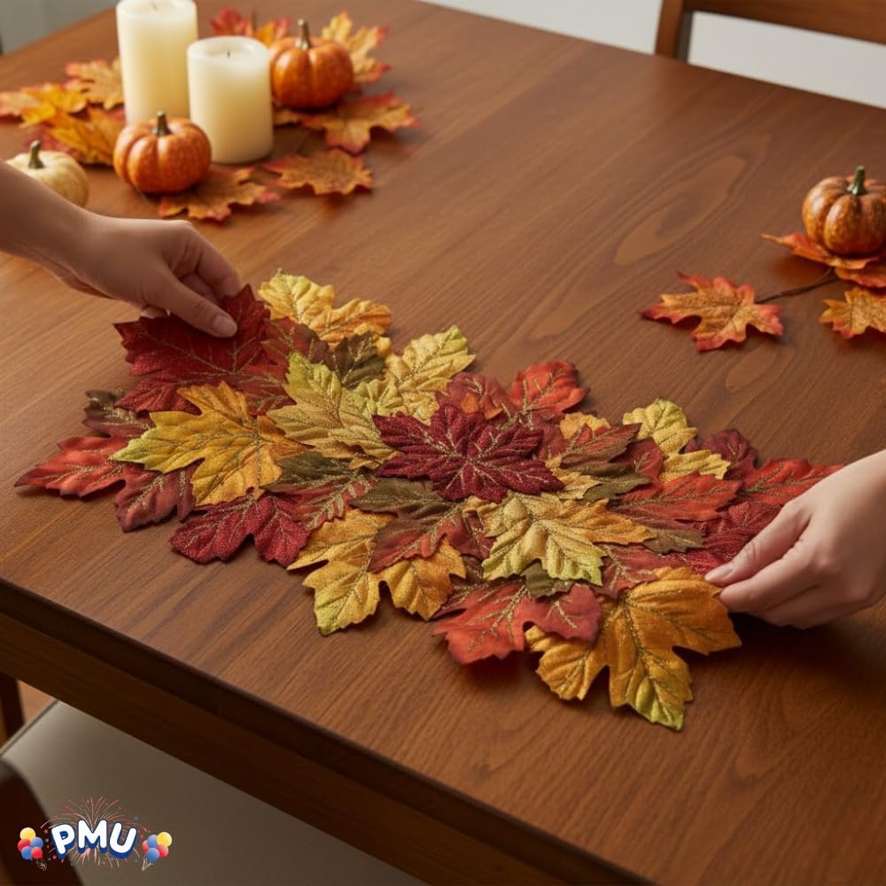 PMU 3 Pack Thanksgiving Maple Leaves Placemat 13in x 12in Fall Leaf Table Decoration for Autumn Harvest Holiday Party
