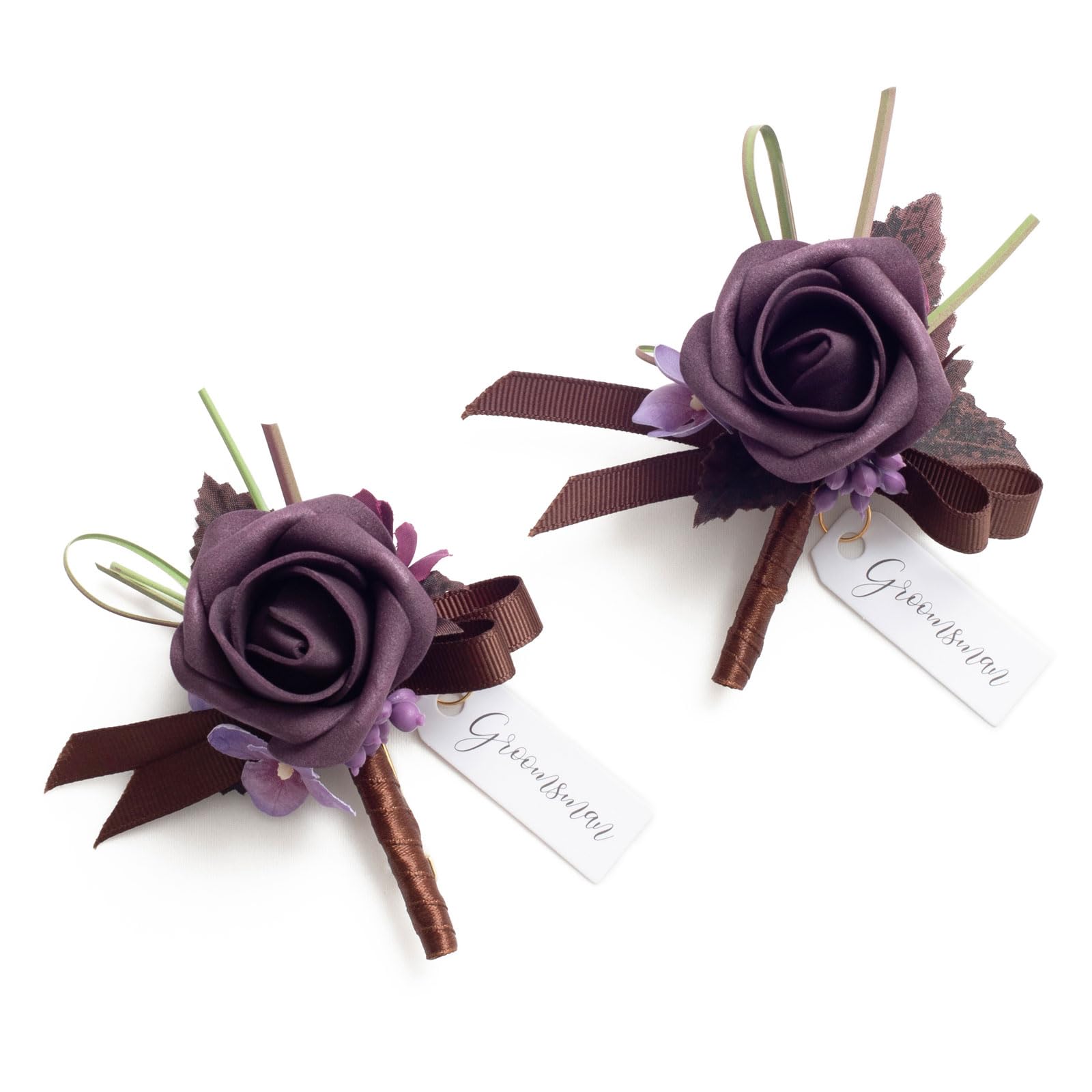 Ling's moment Boutonniere for Men 2pcs Groom Groomsmen Guest Boutonniere, Artificial Flowers for Wedding/Prom/Homecoming
