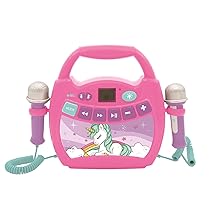 Lexibook, Unicorno, Lettore Digitale Karaoke Portatile per Bambini, Microfoni, Effetti Luce, Bluetooth®, Funzioni di Registrazione e Cambio Voce, Rosa, MP320UNIZ