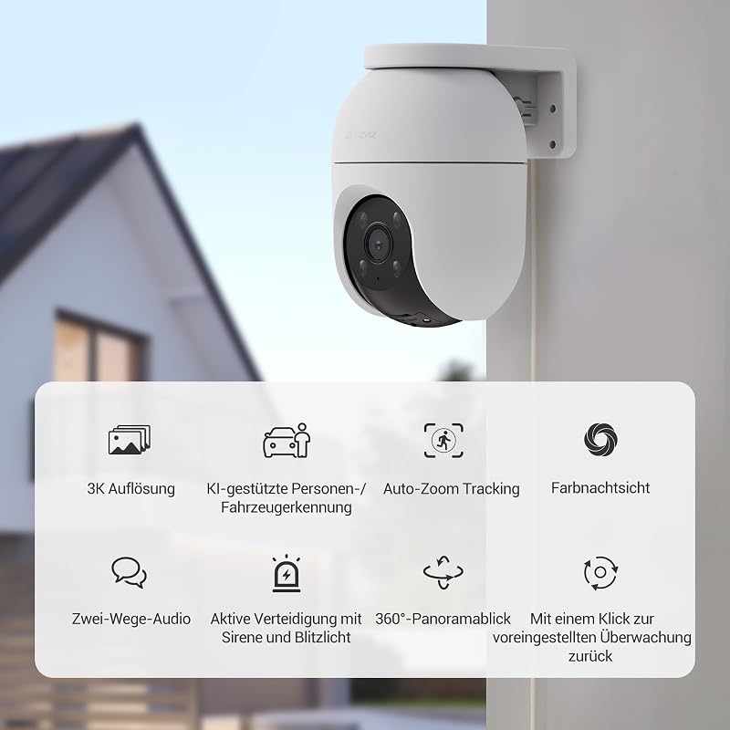 EZVIZ C8c 3K Kültéri WiFi Kamera 5MP Felbontással - 350° Forgatható Biztonsági Kamera Személy/Jármű Érzékeléssel, Színes Éjjellátással és Ké