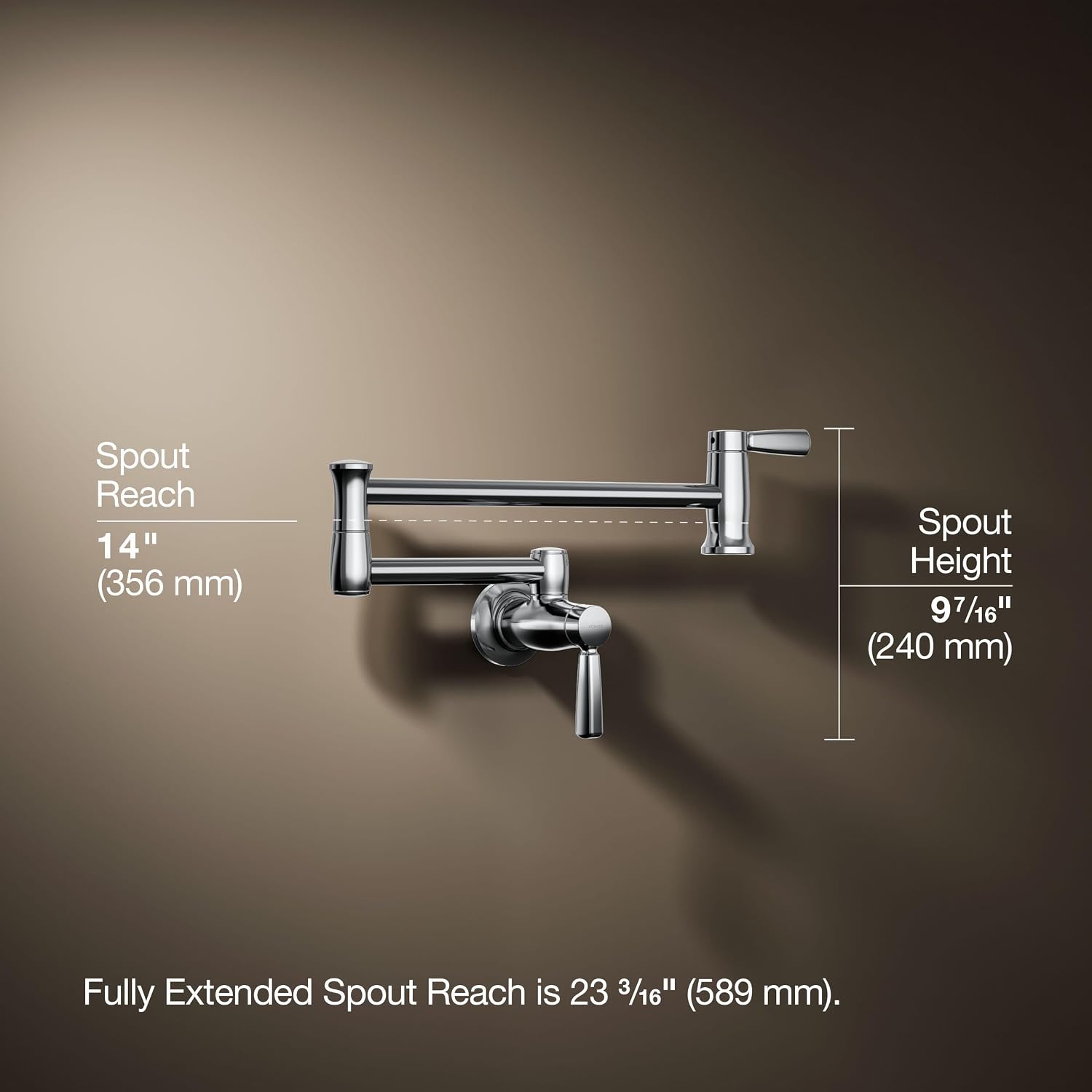 KOHLER 35744-CP Traditional Style Wall-Mount Pot Filler Kitchen Faucets, Polished Chrome