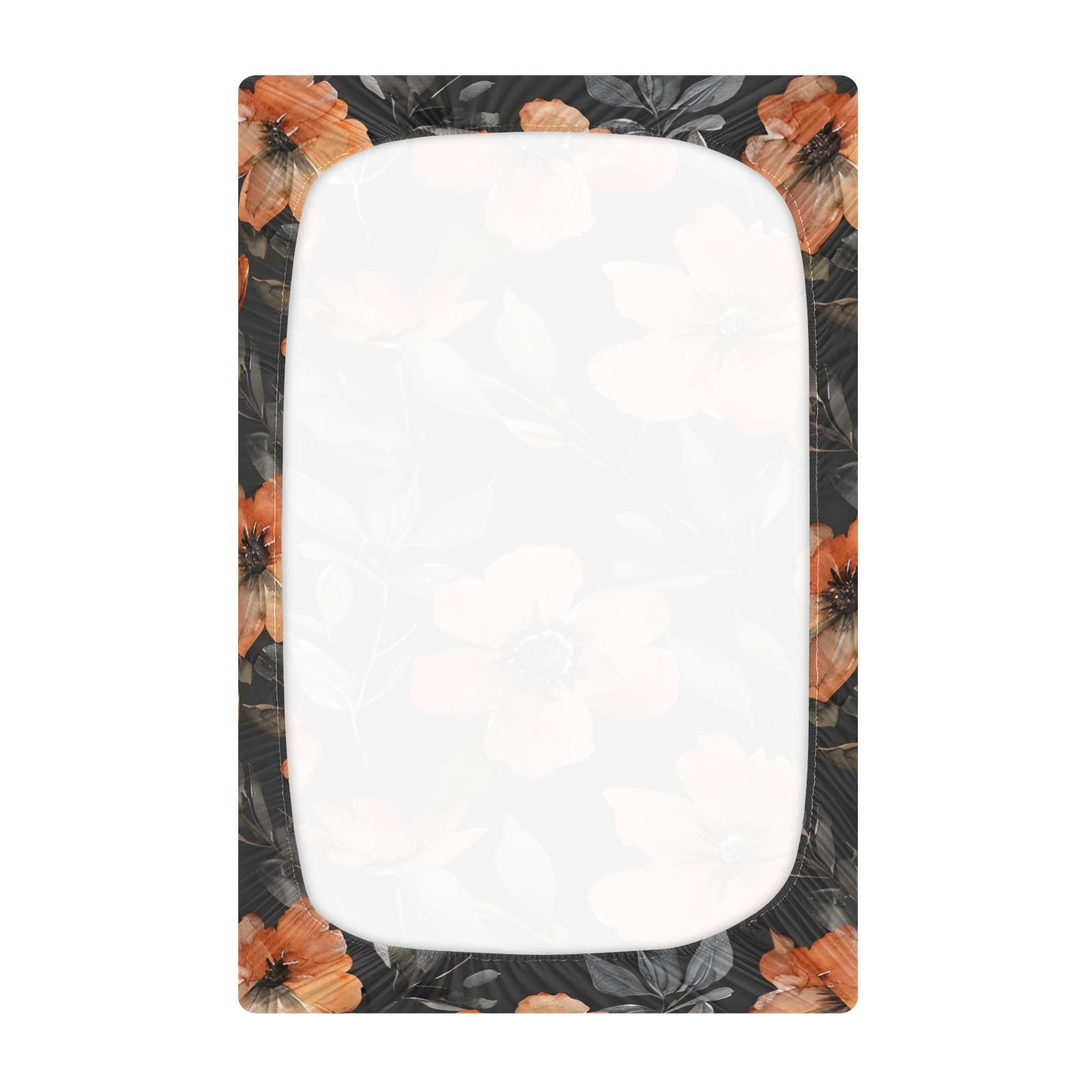 JIPONI Orange Flowers Soft Playard Sheet- Pack & Play Sheets Fitted, Breathable Mattress Cover for Standard Size Play Yard, 39’x27’x5’