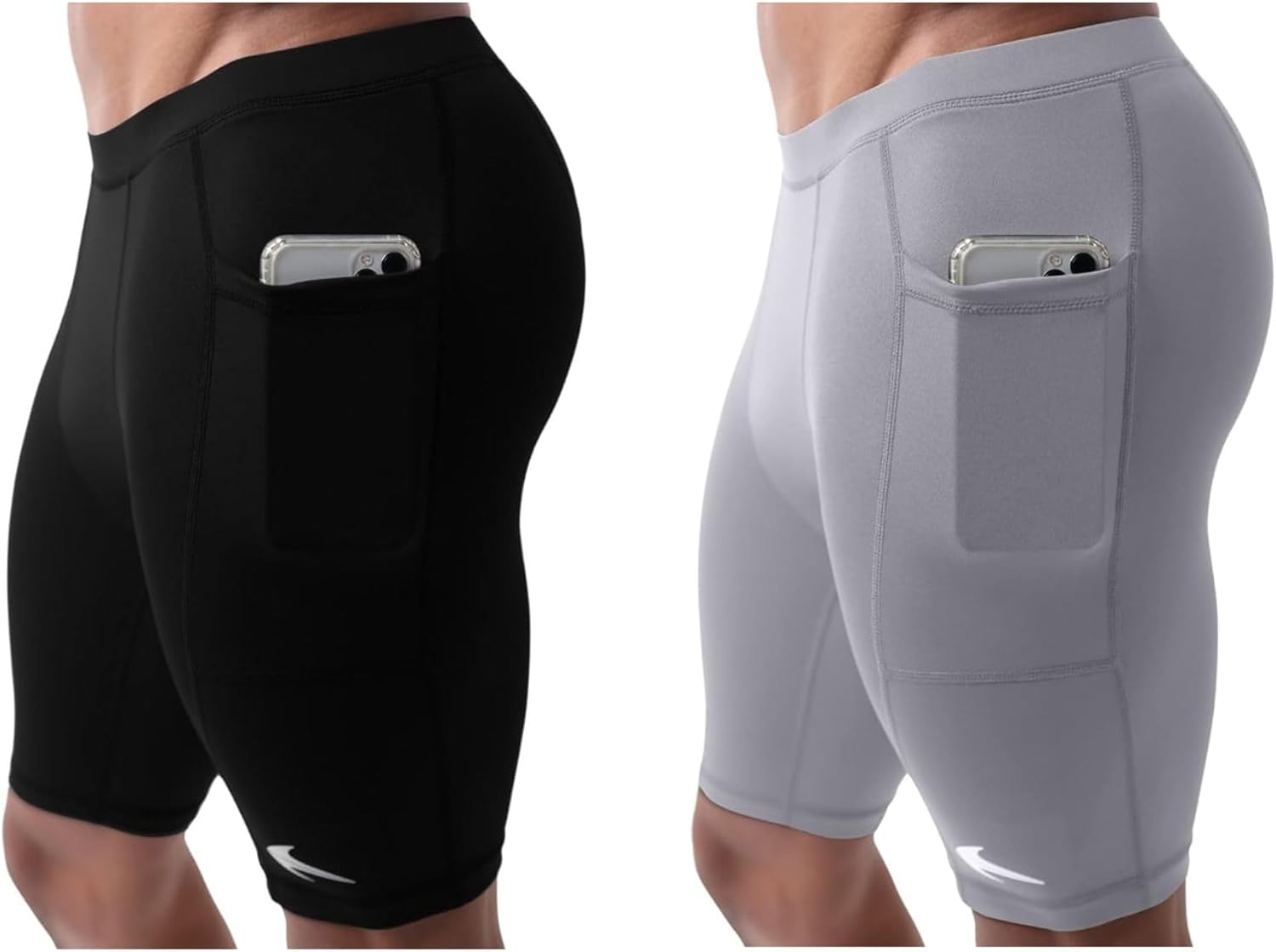 CompressionZ Men's Shorts with Pocket for Biking, Running | Spandex Athletic Mens Underwear for Workout (Black-L & Light Grey-L) Bundle