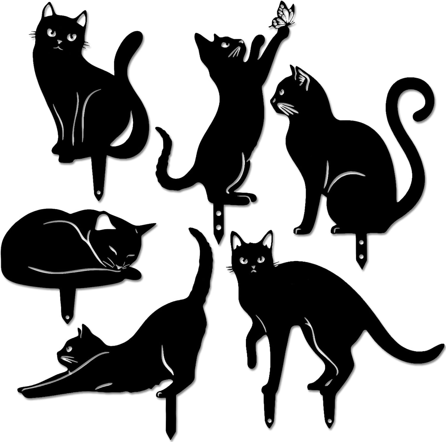 Tandefio 6 Pack Black Cat Silhouette Cute Metal Cat Garden Statues Bird Repellent Decorative Garden Stakes for Yard, Lawn Outdoor Decorations(Medium) - Image 4