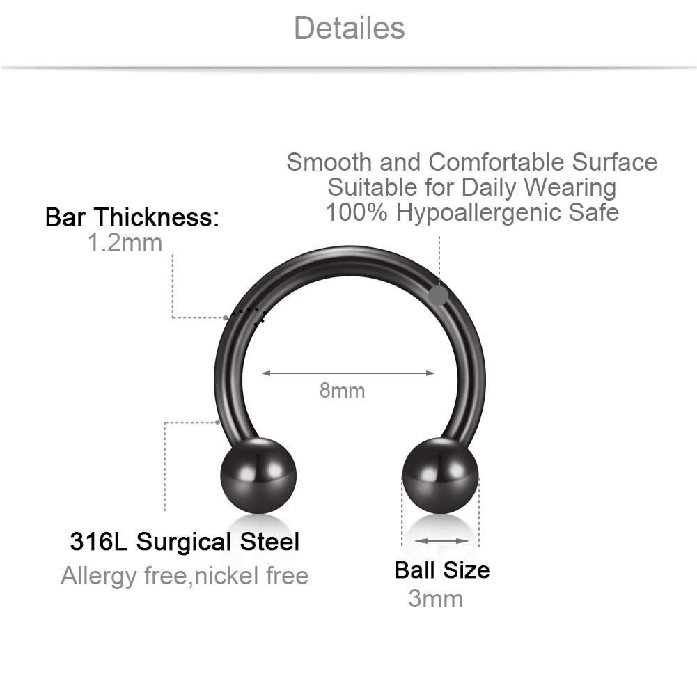 16G Piercing Oreja Tragus Piercing Nariz Labio Ceja Ombligo Anillo Curvados Piercing Helix Cartilago Acero Inoxidable 8 Piezas Nergo