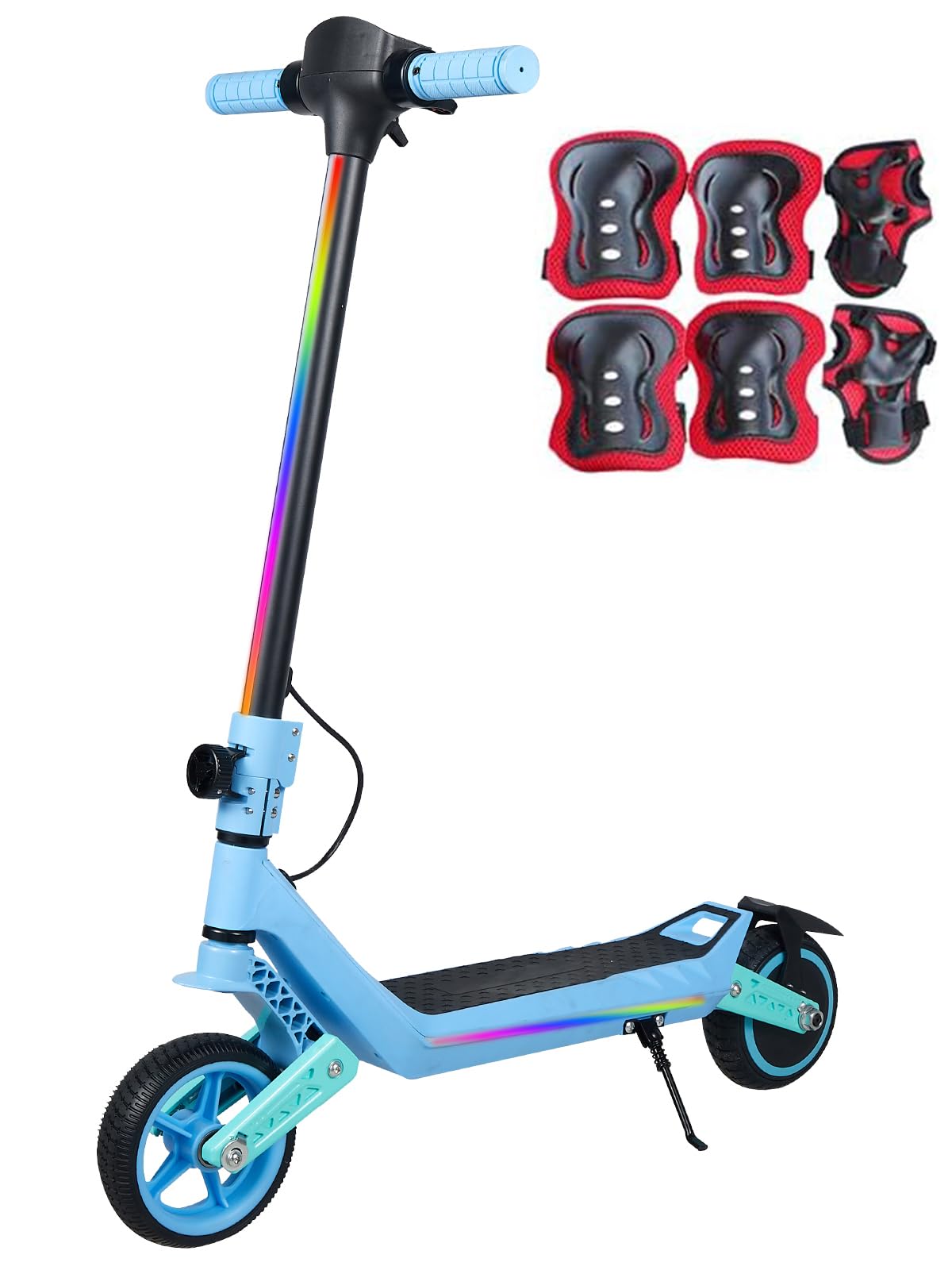 Electric Scooter for Kids, Double Suspension Electric Scooter with Colorful Rainbow Lights and LED Indicator, 7.5 Miles Range, Gifts for Boys and Girls Ages 6+