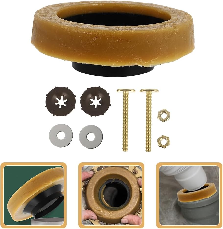 OSALADI 5 Sets Toilet Seal Brass Screws Bolt Caps Wax Ring Kit for Toilet Universal Toilet Wax Ring with Bolts Toilet Bolts Wax Ring for Toilet Wax Flange Ring and Bolt Light Brown Plastic