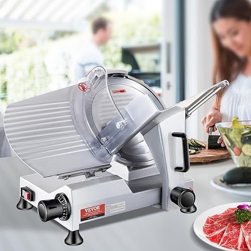 Vista 8 de VEVOR Commercial Meat Slicer, 10 inch Electric Food Slicer, 240W Frozen Meat Deli Slicer, Premium Chromium-plated Steel Blade Semi-Auto Meat Slicer